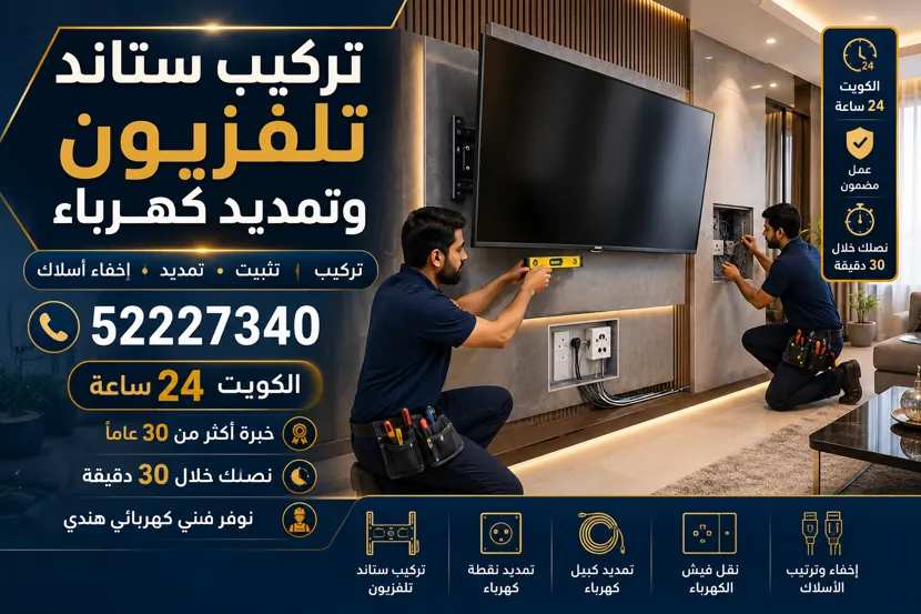 تركيب ستاند تلفزيون وتمديد كهرباء في الكويت